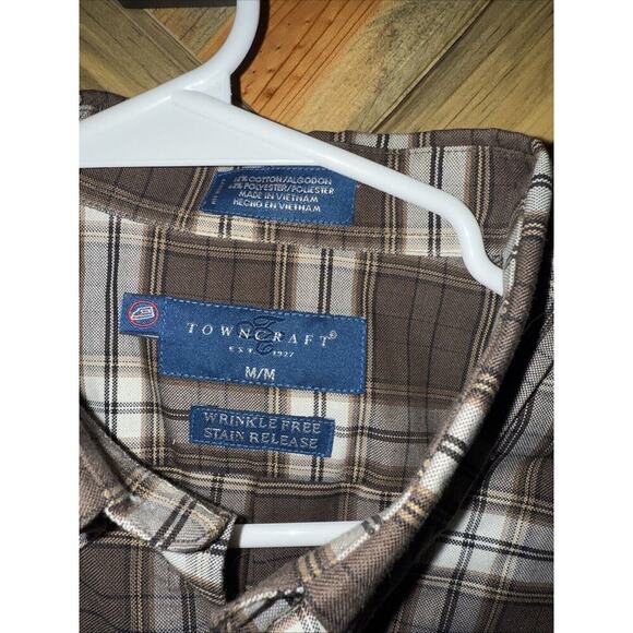 Towncraft Men's Med Plaid Wrinkle Free Long Sleeve Button Down Shirt Pocket NWOT - Picture 4 of 5